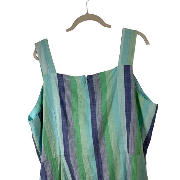 Talbots Blue Green Striped Midi Dress Button Front Preppy Cotton Womens Plus 22W - Picture 9 of 9